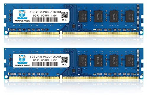 PC3L 10600U DDR3L 1333MHz 16GB Kit (2x8GB) UDIMM RAM CL9 1.35V 240-Pin Non-ECC Unbuffered 2RX8 Dual Rank Desktop Memory Modules Blue-8GBx2-10600UL