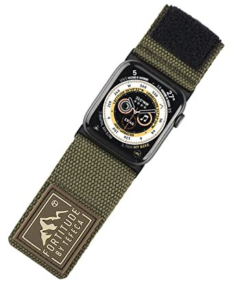 Tefeca Fortitude Serie Ultrawide Armband Kompatibel mit Apple Watch Ultra/Ultra2 Serie 9/8/SE2/7/6/SE/5/4/3/2/1 (49/45/44/42mm S/M, Segeltuch Armeegrün)