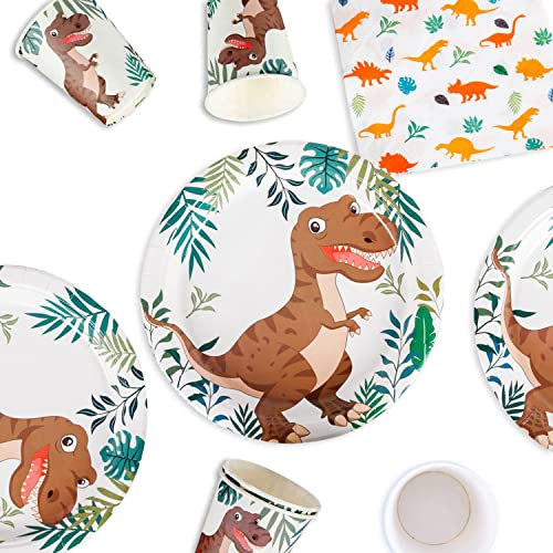 Dino Party Set 48 Tlg. Kindergeburtstag Dino 16 Teller, 16 Becher und 16 Tassen Komplett Set