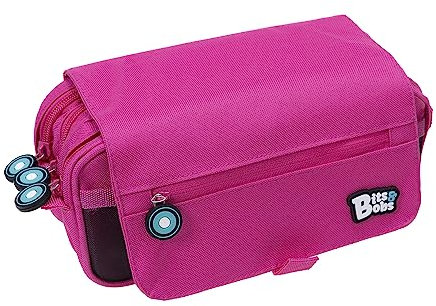 Grafoplás | Astuccio scolastico a tre scomparti con bavero | Fucsia| bits&bobs| colori vivaci| 23x10x10cm| Include orario e zona identificazione, fucsia, 23x10x10cm, Scuola