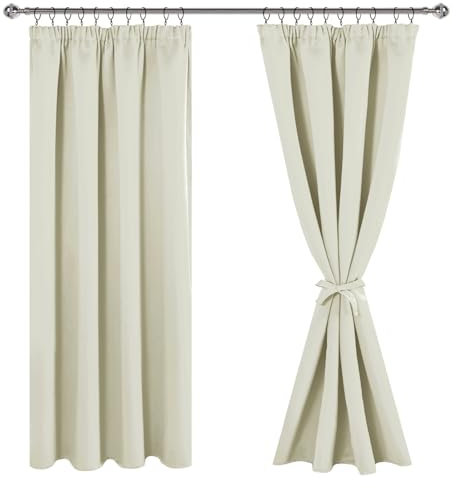 JIUZHEN Rideaux Occultants Galon Fronceur pour Rail Lot de 2 Rideau Isolant Thermique Anti UV Double Rideaux Decoration Bloquer Lumiere pour Salon Chambre 140x200cm(LxH) Beige Clair