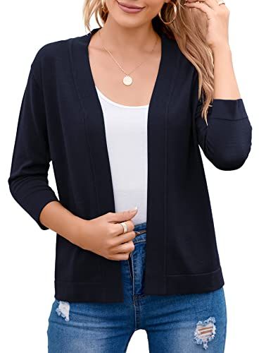 TASAMO Women's Crochet Knit Cardigan Boho-Chic Cropped Sweater Elegant Bolero(X-Large,Navy Blue)