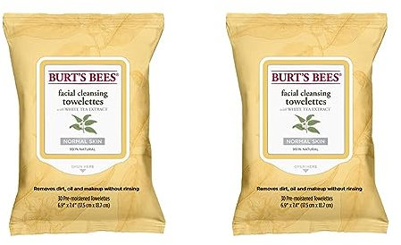 Burt’s Bees Natürlich Feuchttücher zur Gesichtsreinigung für normale Haut mit Weißtee-Extraxt, 2er Pack x 30 Stück