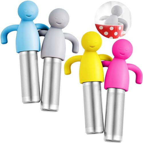 4 Pieces Tea Infuser for Loose Tea Cute Fine Mesh Tea Strainer Stainless Steel Tea Filter Ball Tea Diffuser Steeper for Teacups Teapots (Gray,Blue,Rose Red,Yellow)