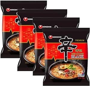 Nong Shim SHIN BLACK Ramyun Korean Premium Spicy Ramen Noodles, halal 130g (Pack of 4)