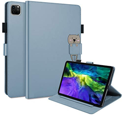 FERLAN Hülle für iPad 11(2020)/iPad 10.8,mit Stifthalter,Lustig Süße Cartoon Dünner Ständer Stoßfeste Tablet Schutzhülle für iPad 11(2020)/iPad 10.8- Blau
