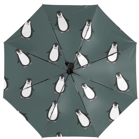 KUPTYEZR Starker Automatik Regenschirm Pinguin Muster Regenschirm Faltschirm für Regen Sonne Männer Frauen, Pinguin-Muster, Einheitsgröße