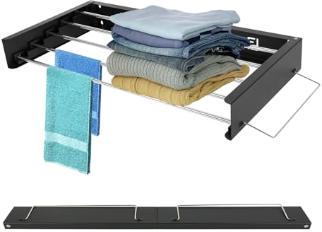 TWSOUL Wäscheständer, Wäscheständer Klappbar, Wäscheständer Ausziehbar, Wäscheleine, 25Kg Tragkraft Wand Wäscheständer mit Schrauben (100cm - Black)