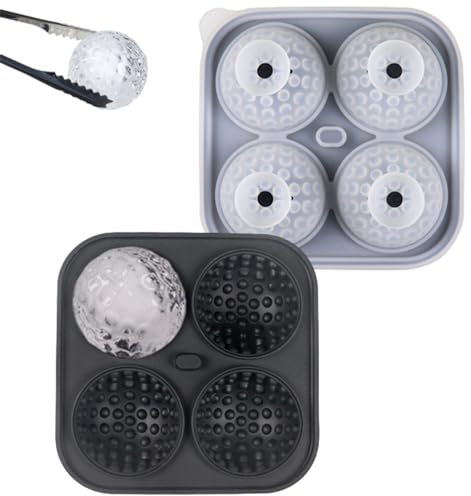 Golf Ball Ice Mold | Food-Grade Silicone Ice Ball Maker | Novelty Golf, Round Molds with 4 Cavities for Bourbon Cocktails Whiskey