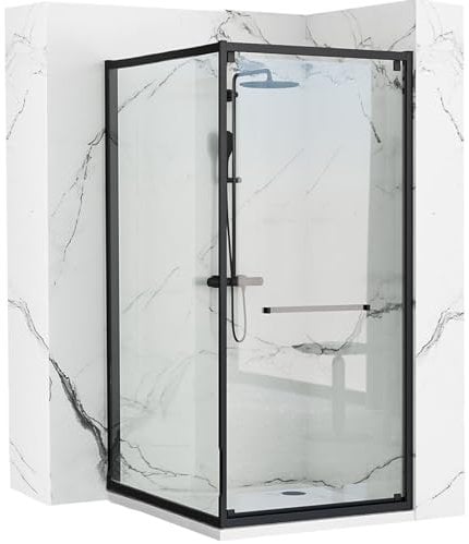 Rea SPACE IN BLACK Duschkabine 80X100x195 cm Transparentes gehärtetes Sicherheitsglas 6 mm (Schwarz) Ohne Duschwanne