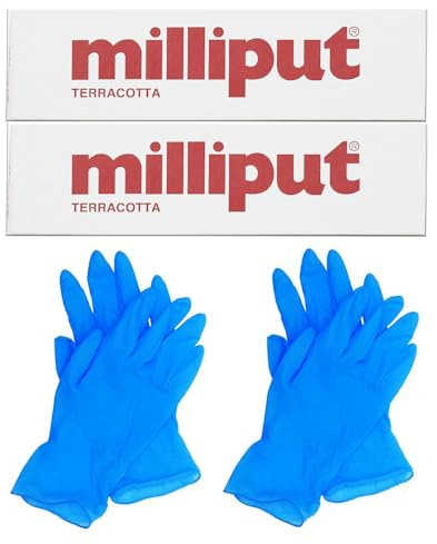 Zopper 2 x Milliput Terracotta Epoxy Putty With Two Pair of Gloves Trusted Repair Solution for Underwater applications Quarry tiles internally & externally Damaged brickwork Repair of Terracotta pots