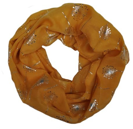 Seide Loop Schal Halstuch Schals Rundschal Schlauchschal Tücher Damenschal Pusteblumen glitzer Damen (Senf)