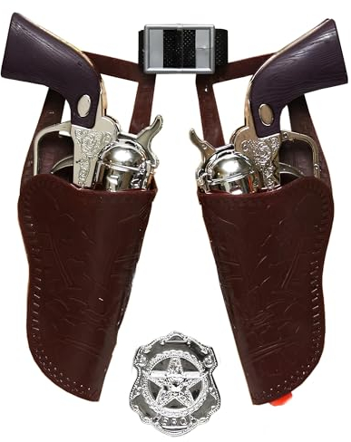 Ensemble de 2 Pistolets de shérif pour Enfants Pistolets Cowboy 2 étuis de Ceinture Ensemble étoiles de shérif Ensemble Pistolets Jouets Far West Jouet de Cowboy Old West pour Enfants Pistolet Double