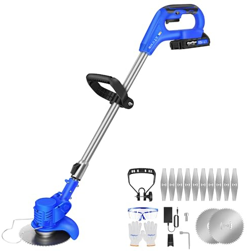 21V Cordless String Trimmer Edger, Battery Operated with 10 PCS Replacement Spools, 90° Adjustable Head, Lightweight Weed Trimmer, Battery and Charger Included