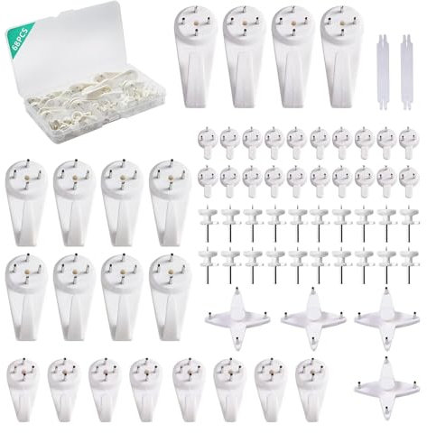 Generic Non-Trace Picture Hooks, 68pcs Picture Hanging Kit for Hard Wall Picture Hanger Hook for Plasterboard Walls Drywall Concrete Wall, White