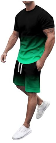 Survêtement Short à Manches Courtes Hommes Ensemble Short Tee Shirt Ensemble Ete Couleur Unie 2 Pièces à T-Shirt Manches Courtes + Sportswear Tracksuit Casual pour Hommes