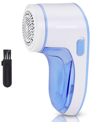 GEEPAS Lint Remover | Electric Fabric Shaver for Clothes Wool Cotton Upholstery Pills | Portable Bobble Remover Battery Operated | Detachable Lint Collector Auto Shut-Off Safety | 2 Year Warranty Blue