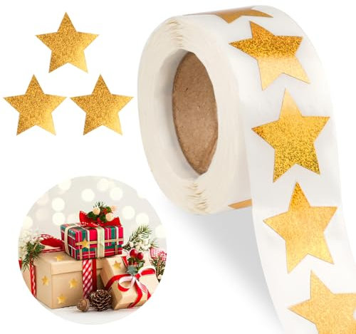 500 Stück Glitter Stern Aufkleber, Weihnachten Gold Sterne Aufkleber, Goldenen Glitzersternen Sticker Selbstklebend, 2.5cm Weihnachten Glitter Stern-Aufkleber, für Weihnachten DIY(1 Rolle)