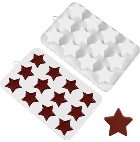 3D Star Jello Molds, 12 Cavity Silicone Chocolate Molds, Cute Nonstick Star Shape Gummy Molds, Easy Release Multi-Purpose Molds for Pudding Chocolate Cookie Soap Ice Chunk Making(White)