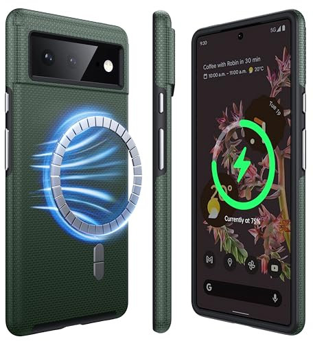NJROW Starker Magnetisch für Google Pixel 6 Hülle Kompatibel mit MagSafe [2024 Neu] [Dual Layer Schutzhülle] [Militärisch Stoßfest] Robuste Handyhülle für Google Pixel 6 Case Dünn, Waldgrün