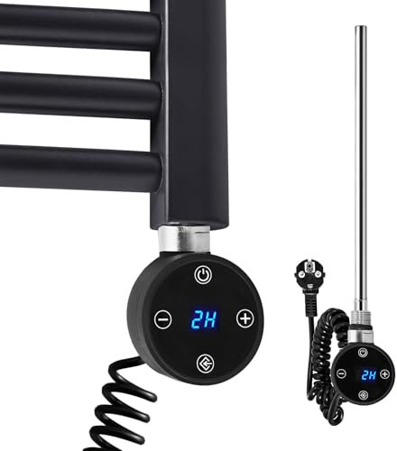 S'AFIELINA Schwarz Heizstäbe 900W mit digitalem Thermostat für Badheizkörper, Heizelement aus rostfreiem Stahl Elektrischer Tauchsieder Heizkörper-Handtuchtrockner