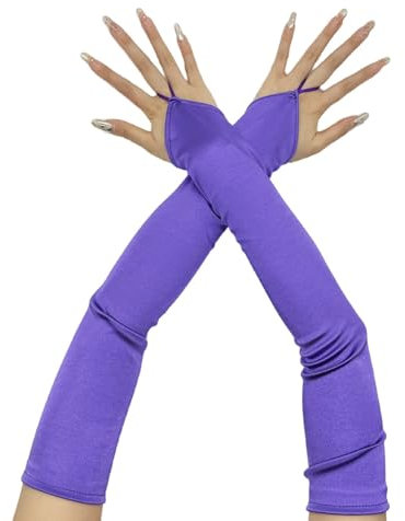 Whakano Fingerlose Handschuhe für Damen Frauen,Elegante Lange Handschuhe,1920er Jahre Opernhandschuhe,für Halloween,Bankett,Party,Hochzeit,Abschlussball,Cosplay,Tea Party Zubehör,Lila