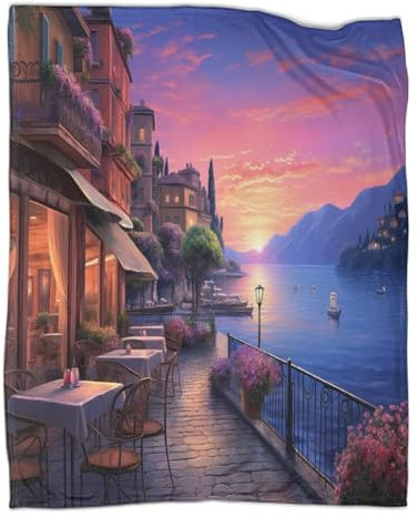 OSBELE Como -See Flanell Decke Charmante Stadt Kuscheldecke Flauschig Decke Fleecedecke Sofadecke,Blanket,Tagesdecke Und Wohndecken Kuscheldecken 50x60inch(127x152cm)