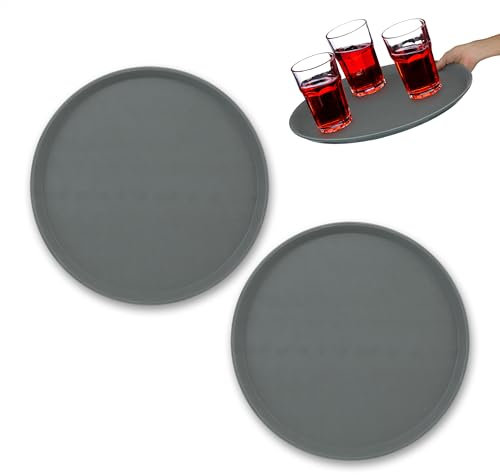Relaxdays Vassoio Antiscivolo, Set da 2, Rotondo Ø 40 cm, da Portata, per Servizio Ristorante, Bar, Cucina Casa, Grigio