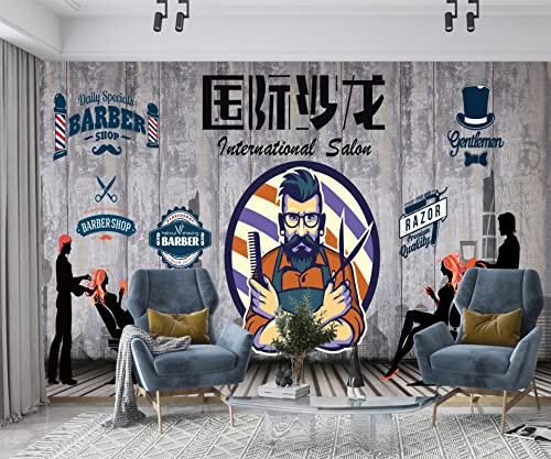 Impression 3D Barbier Shop Doodle Motif Coupe de cheveux Papier peint autocollant non tissé Photo murale Art mural pour salon, chambre à coucher et bureau 300 x 200 cm