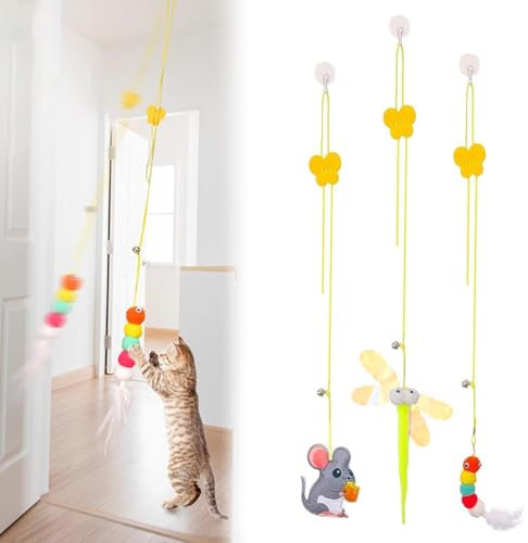 COYUN 3 PièCes Jouet Chat Interieur, Interactifs Pour Chats Avec, 3m, Avec Ventouses Pour Accrocher Les Portes, Jouets D'Auto-Assistance Pour Chats