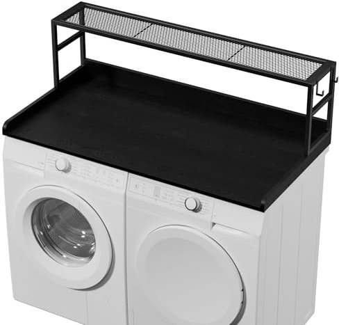 AZAMIA Washer and Dryer Countertop with 2-Tier Shelf, Laundry Countertop Over Washer and Dryer with Non-Slip Pads, 2 Tier Laundry Hamper Counter Storage Organization 54 W x 27.5 D (Black-2-Tier)