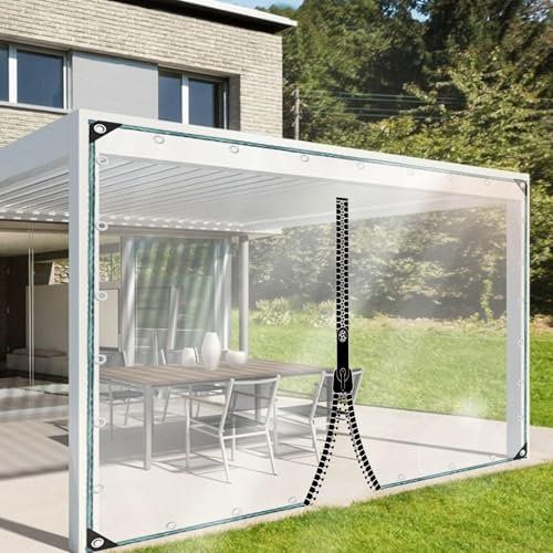 Wasserdichte Plane 1/1,5/1,8/2/2,5/3m,Durchsichtige Vinyl Abdeckplanen,400g/㎡ Schwere Wasserdichte Transparente Pvc-Plane,Anti-UV,Pergola Planen-Seitenteile Mit Reißverschluss,LxW-3.2x3m/10.5x9.8ft