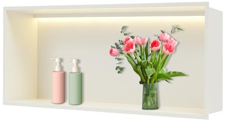Fliuyr Étagère de douche encastrable, étagère de douche encastrable, avec LED, niche murale pour salle de bain, rangement au-dessus du montage, 70 x 28 x 12,5 cm