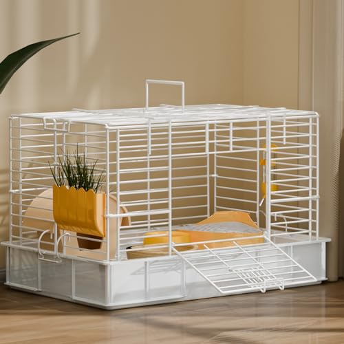 Kaninchenkäfige für den Innenbereich mit Griff, Kaninchenkäfig aus Metalldraht und Kunststoff, mit Panorama-Schiebedach für Einfache Interaktion mit Haustieren, für Kleintierkäfige(60cm/24in)