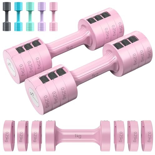 Sportneer Verstellbare Hanteln Frauen Set: Kurzhanteln 2er Set je 1-2,5 kg Gewichte, 4-in-1 Adjustable Dumbbell Set, Fitnessgeräte für Zuhause, Home Gym, Krafttraining, Geschenk (Neu-Rosa)