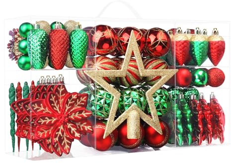 SHareconn 106pcs Christmas Baubles Ornaments for Christmas Tree Decorations