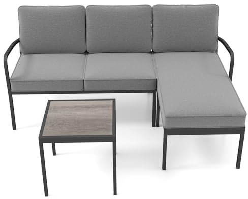 GIANTEX Lounge Möbel Outdoor, Gartenmöbel Set mit Kissen und Tisch, 3 TLG. Balkonmöbel Terrassenmöbel, Gartenlounge Outdoor Sofa, Sitzecke Lounge Sofa Loungemöbel, Balkonsofa Gartensofa Sitzgruppe