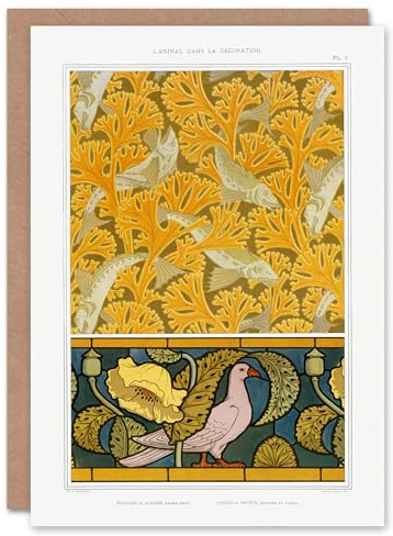 Artery8 Maurice Pillard Verneuil Art Card Poppy Pigeon and Coral Fish Patterns