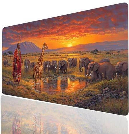 Giraffe Mouse mat Elephant Gaming Mouse Pad Large 900x400x3 mm Stitched Edges Washable, Desk Mat Non-Slip Rubber Base, Mousepad Improves Speed Precision for Laptop PC Wireless Keyboard Model-05935
