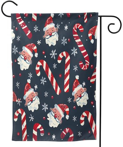 Mexpekil Drapeau de Noël avec Père Noël, sucre d'orge, jardin enneigé, 30,5 x 45,7 cm, double face, drapeau de bienvenue décoratif pour terrasse, cour, pelouse