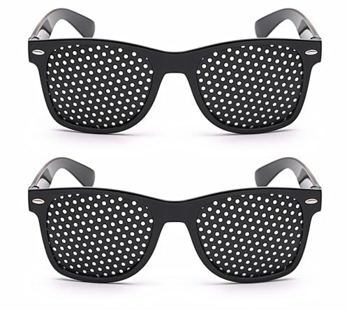 LUMOOM 2 Stück Rasterbrille Augentraining, Pinhole Glasses, Lochbrille Raster Multidot Brillen, Raster-Brille Augentrainer, Lochbrille für Augentraining, für Sehvermögen-Verbesserung (Schwarz)