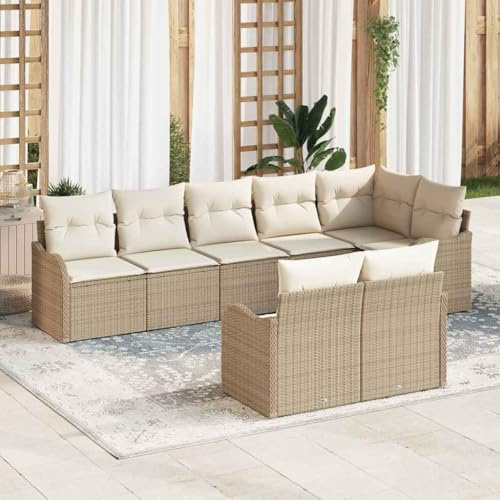 QJBSAVVA Gartenlounge Set 8-Sitzer Poly-Rattan Ecksofa Beige-Weiß 121x61,5x69 cm Modular UV-beständig für Balkon Terrasse oder kleine Gärten