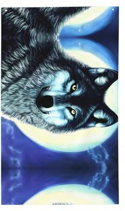Flagge Wolf unter dem Mond, dekorative Outdoor-Flagge, 90 x 152 cm, vertikales Polyester-Banner