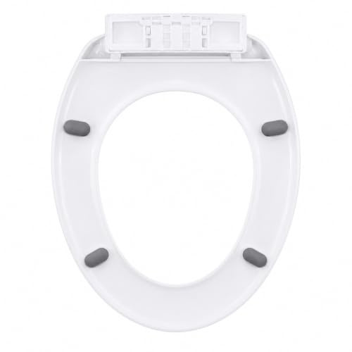 O-Shaped Soft Close Toilet Seat, White, Urea-Formaldehyde Resin, Quick Release Design with Alignment Guide, Quiet Slow Close Mechanism, Heavy Duty Durable (Round)
