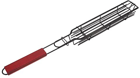 RASTKY Großer Kabob-Grillkorb, Grillkorb mit Antihaftbeschichtetem Holzgriff Zum Kebab-Grillen, 49,3 X 5,1 X 4,1 Cm (Rot)