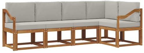 vidaXL Sofa Set mit Kissen 5 pcs Natürlich und Hellgrau, Gartenlounge, modernes Outdoor-Sofa, sectionale Möbel, langlebiges Patioset, Bequeme Terrassen-Sitzgelegenheit