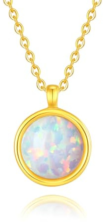 Beydodo Halskette 750 585 375 Gold Damen, Kette Gold 45CM Charm Anhänger Solitär mit 6.5MM Opal 1ct Hochzeit Halskette für Frauen