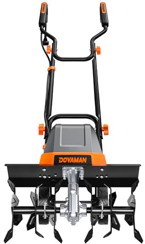 DOVAMAN Motozappa Elettrica 1800W, 46 cm Larghezza di Lavoro, 20 cm Profondità, 6 Lame in metallo, Ruote Regolabili a 4 Posizioni, Manico Pieghevole-T03