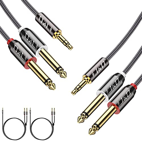 J&D 3,5 mm (1/8 Zoll) TRS Männlich auf 2X 6,35 mm (1/4 Zoll) TS Männlich Mono Kabel Splitter mit Nylon Braid für Laptop/Heimkino Geräte/Verstärker und Meisten Telefon, 2-Pack, 1.8 M