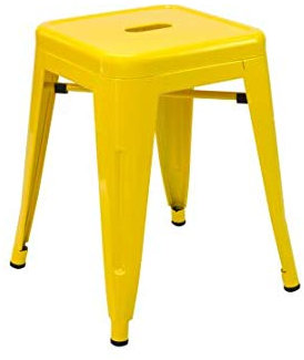 Vaukura Taburete Bajo Oliix – Taburete Bajo Industrial Metálico Brillo (Amarillo)
